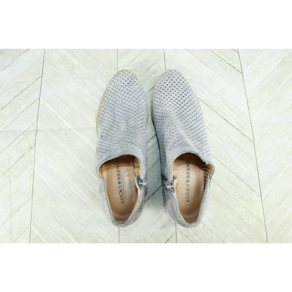 Lucky Brand Perforated Leather Gray Stacked Heel Ankle Booties 6.5 M - Picture 6 of 10
